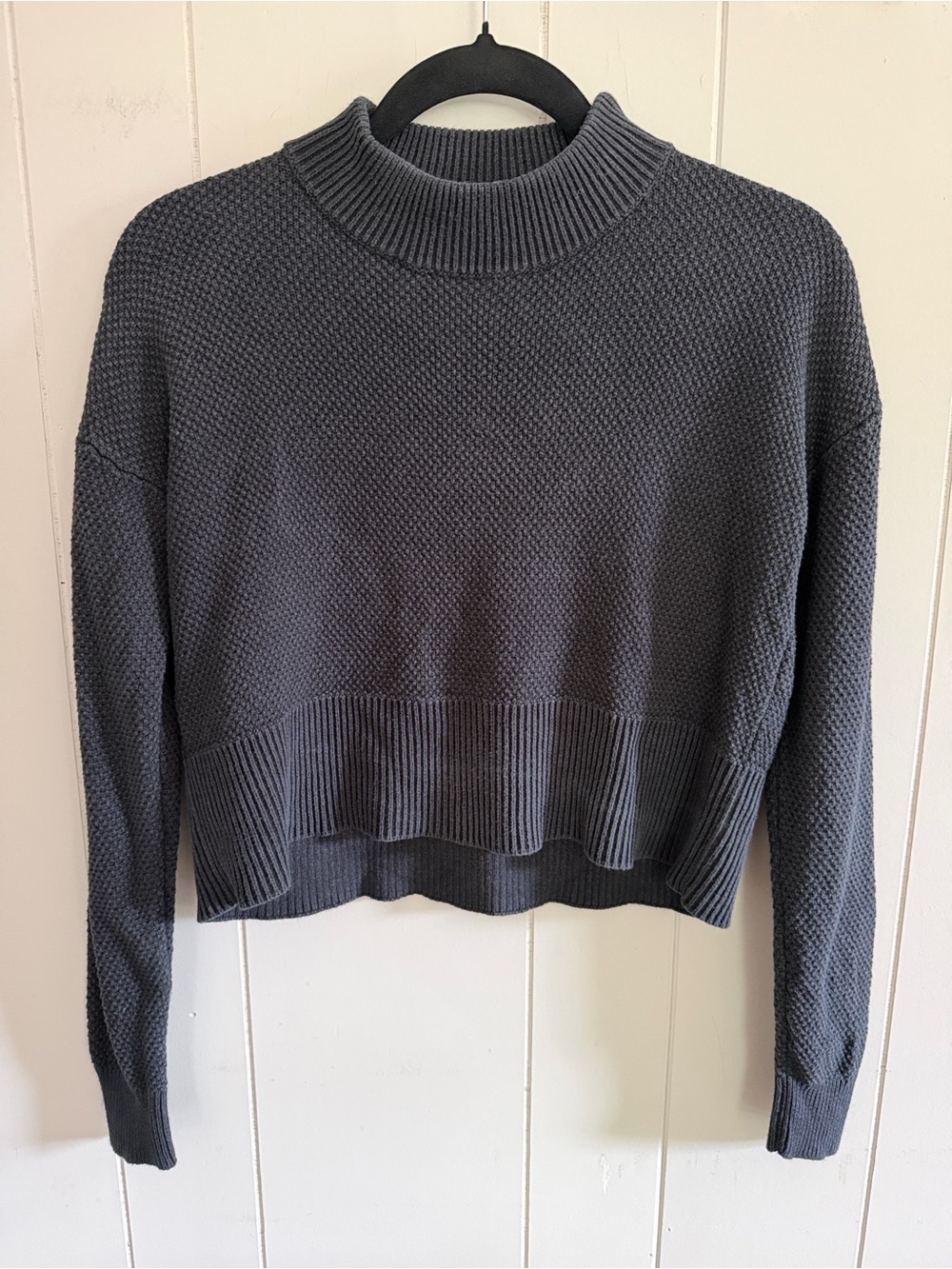 Wilfred Silk Cashmere Faded Washed Black Mock Neck Textured Sweater Cropped XXS